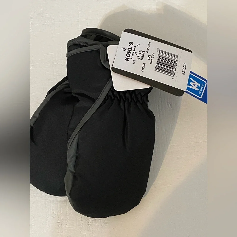 Black and Gray Winter Mittens for Kids one size fits smaller kids